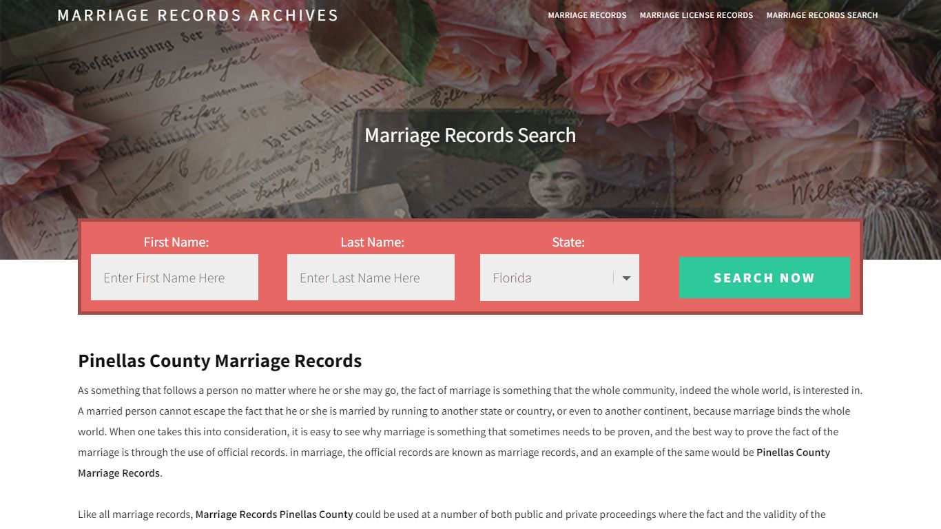 Pinellas County Marriage Records | Enter Name and Search